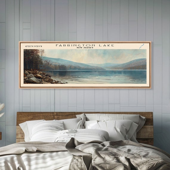 Farrington Lake New Jersey Framed Print Lake House Decor Panoramic Wall Art Travel Poster Modern Lake Painting Nature Art