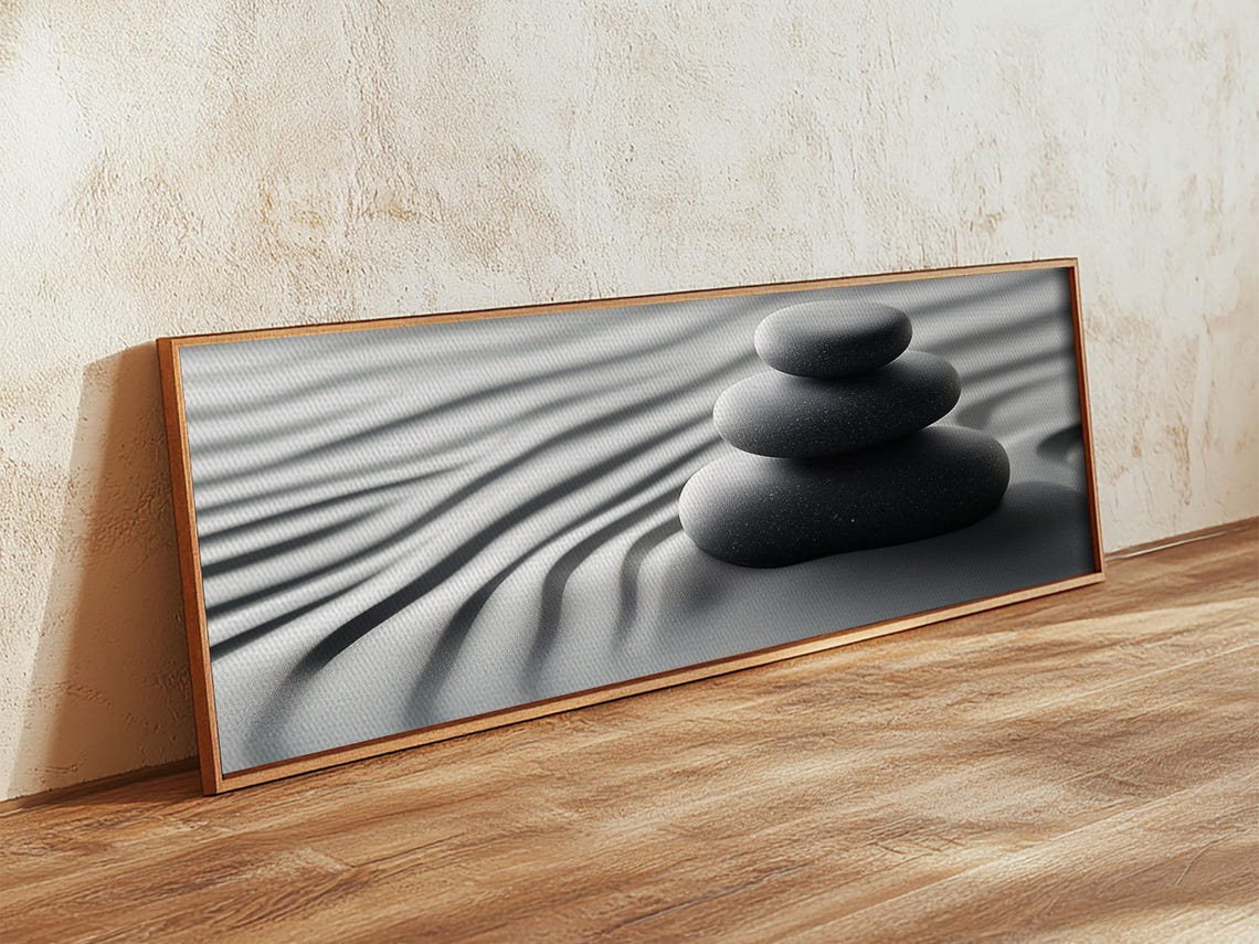 Coastal Harmony Framed Print Tranquil Pebbles Zen Reflection Nautical Decor Above Couch Living Room Wall Art - Image 3