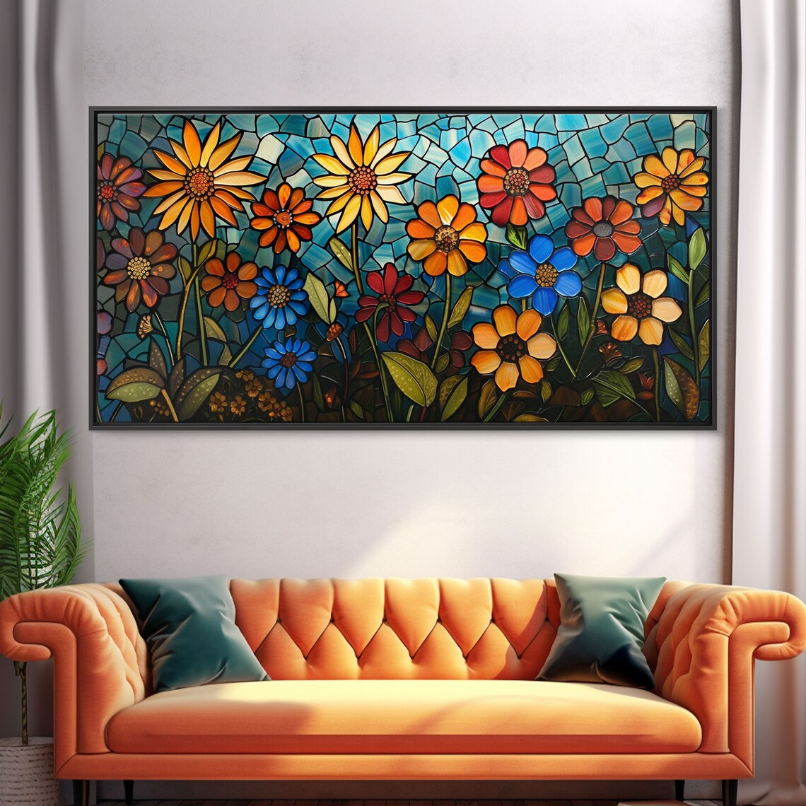 Stained Glass Wildflowers Sunflowers Daisies Mosaic Bloom Art Poster - Image 5