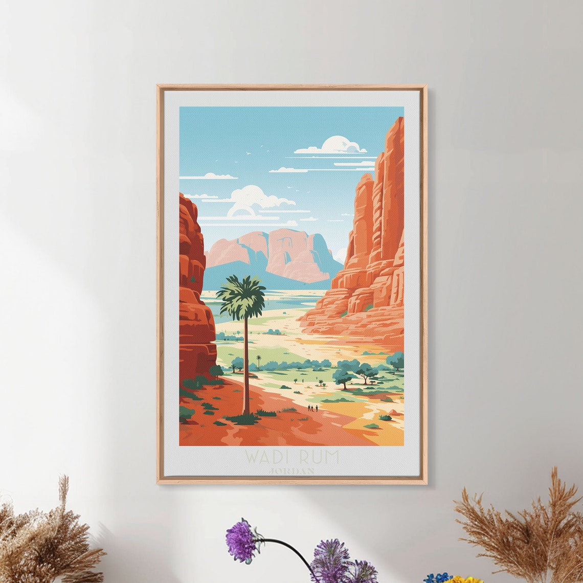 Wadi Rum Jordan Red Rock Cliffs Desert Valley Palm Tree Poster - Image 3