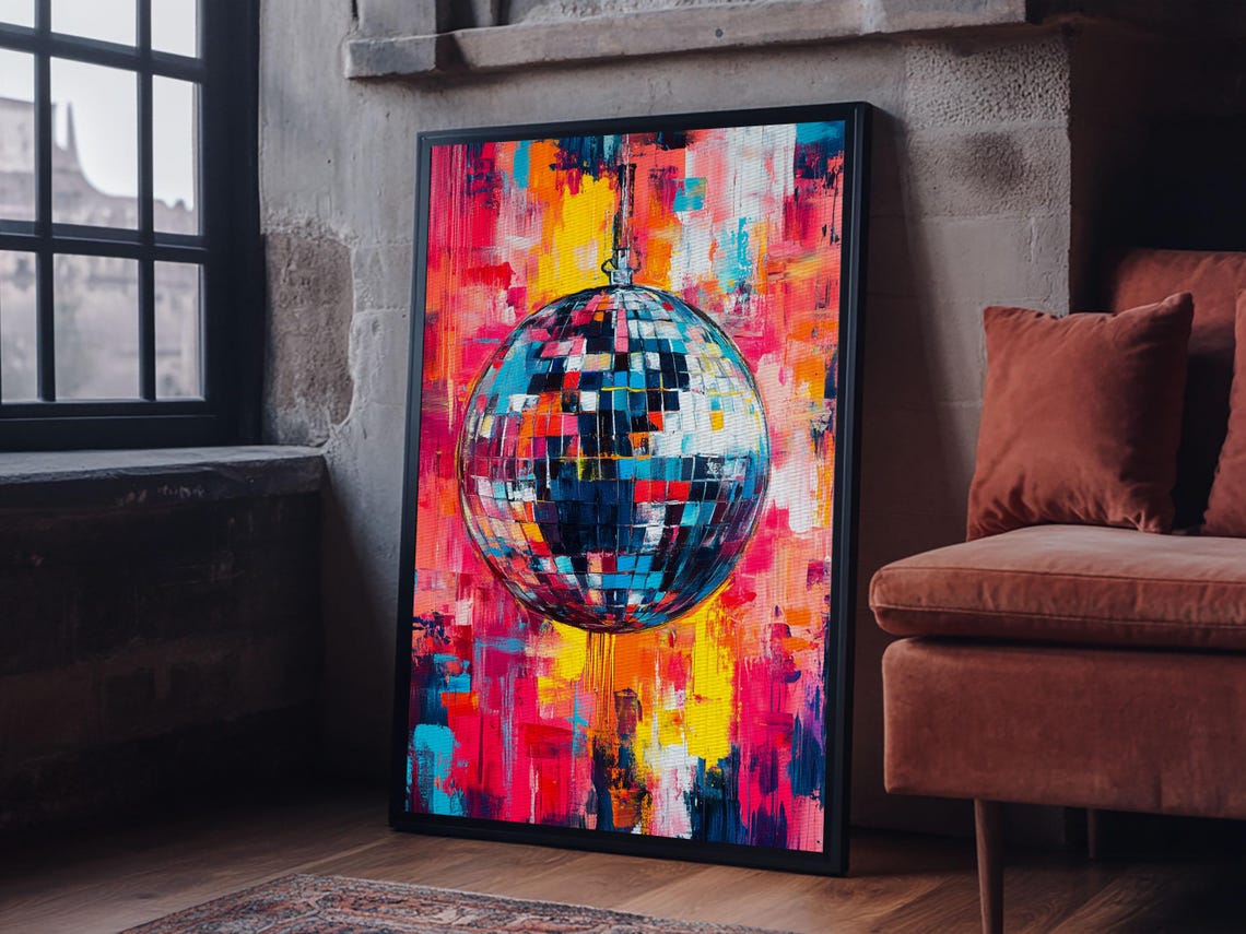 Graffiti Disco Ball Vibrant Pop Art Pink Orange Party Poster - Image 2