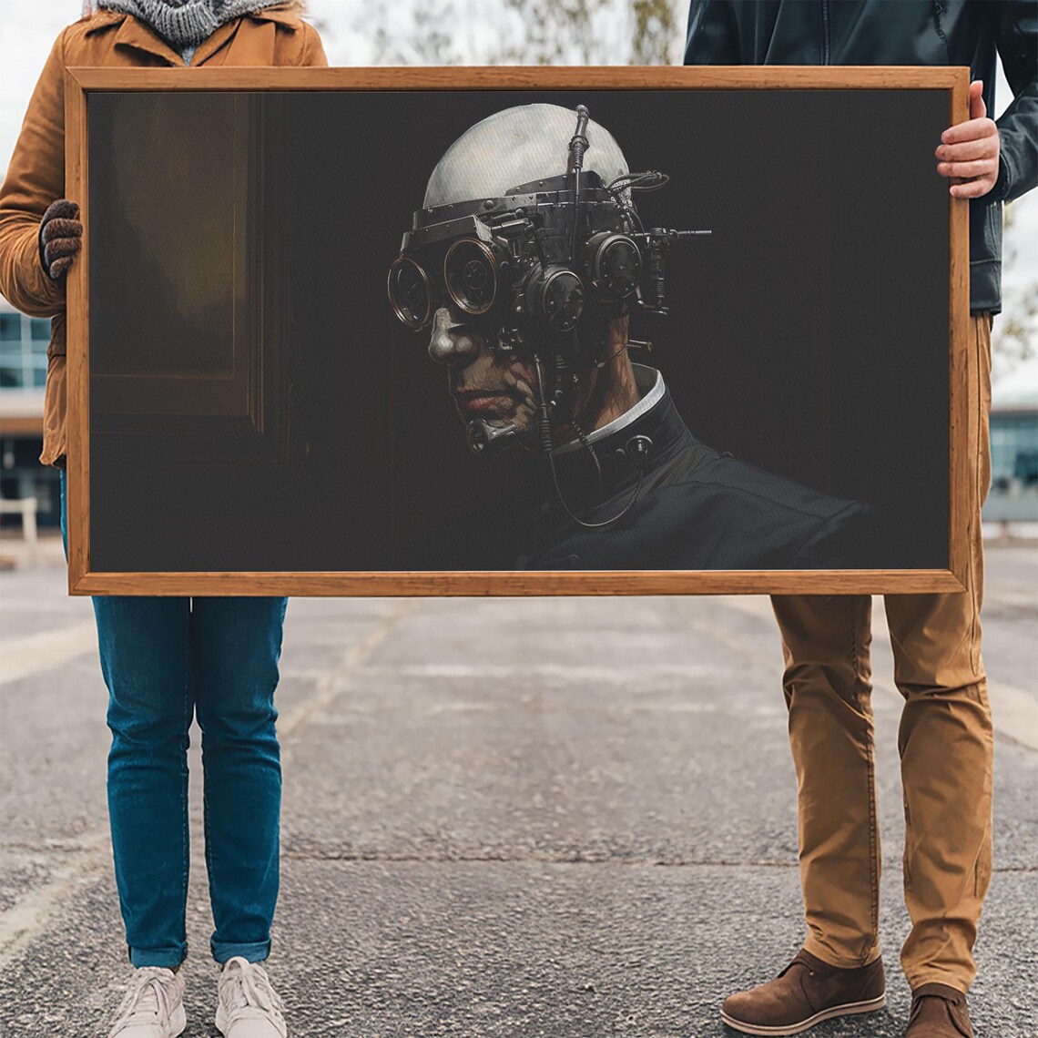 Steampunk Cyborg Portrait With Mechanical Goggles Dark Victorian Poster - Image 2