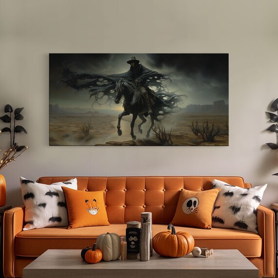 Ghost Cowboy Grim Reaper Horse Desert Night Ride Spooky Western Art Poster