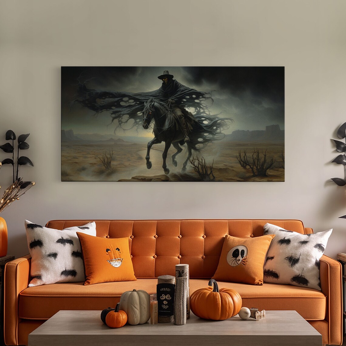 Ghost Cowboy Grim Reaper Horse Desert Night Ride Spooky Western Art Poster