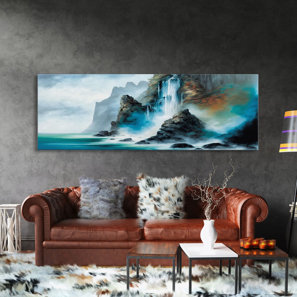 Fantasy Waterfall Panoramic Landscape Art Print - Image 3