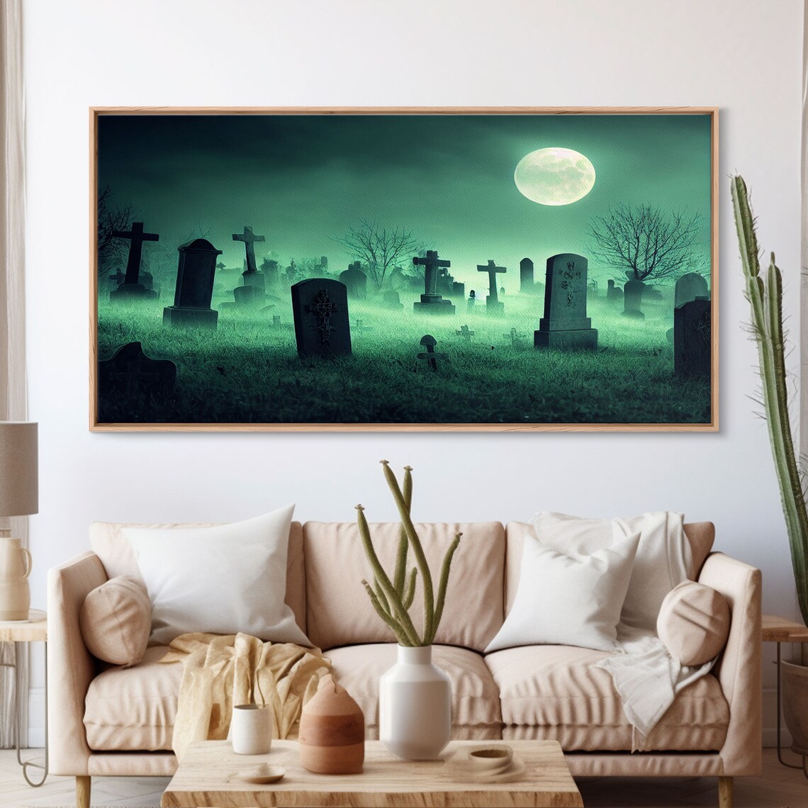 Full Moon Over A Haunted Cemetery At Night Art Print - Image 3