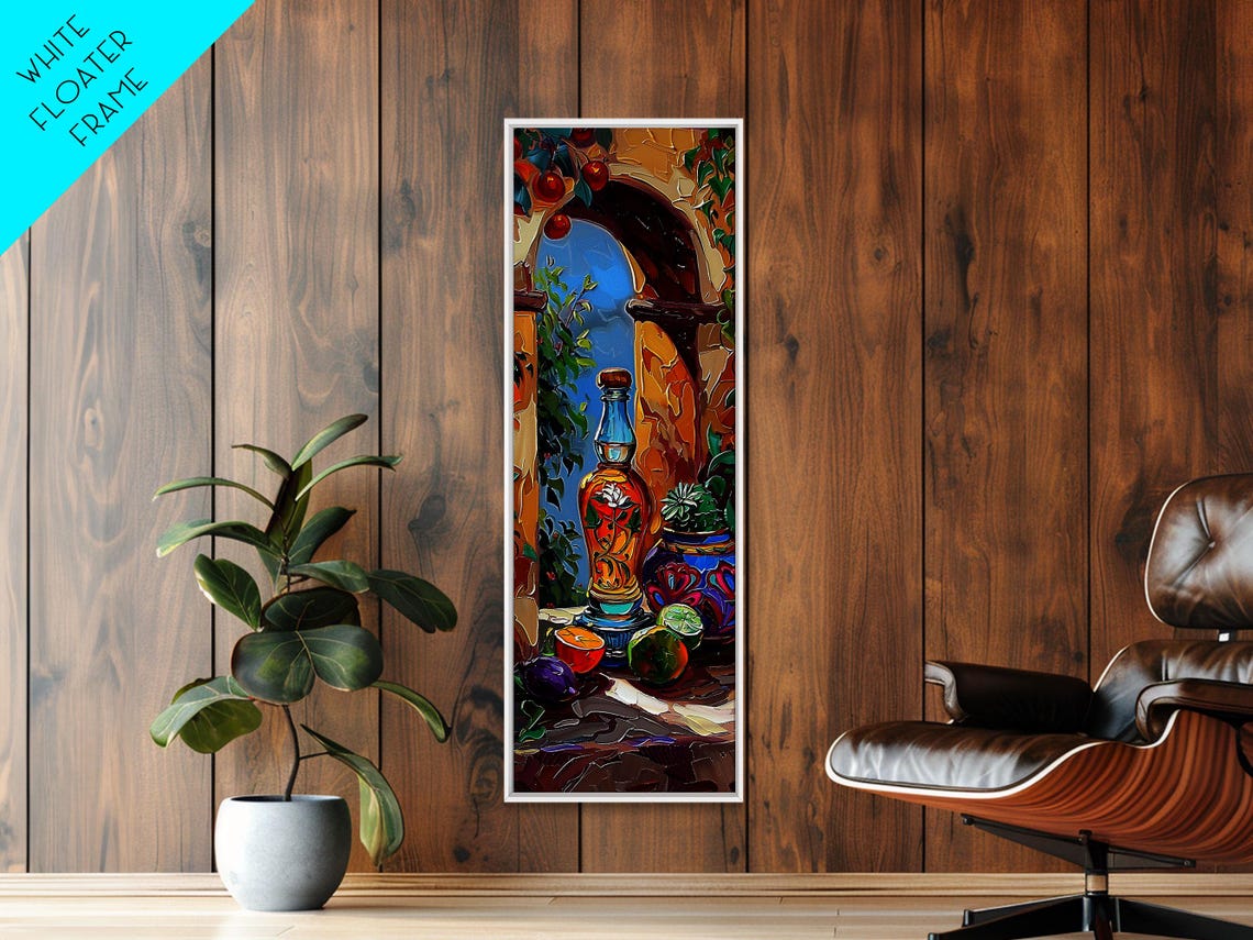 Mediterranean Still Life Blue Bottle Citrus Fruit Terrace Art Poster - Image 4