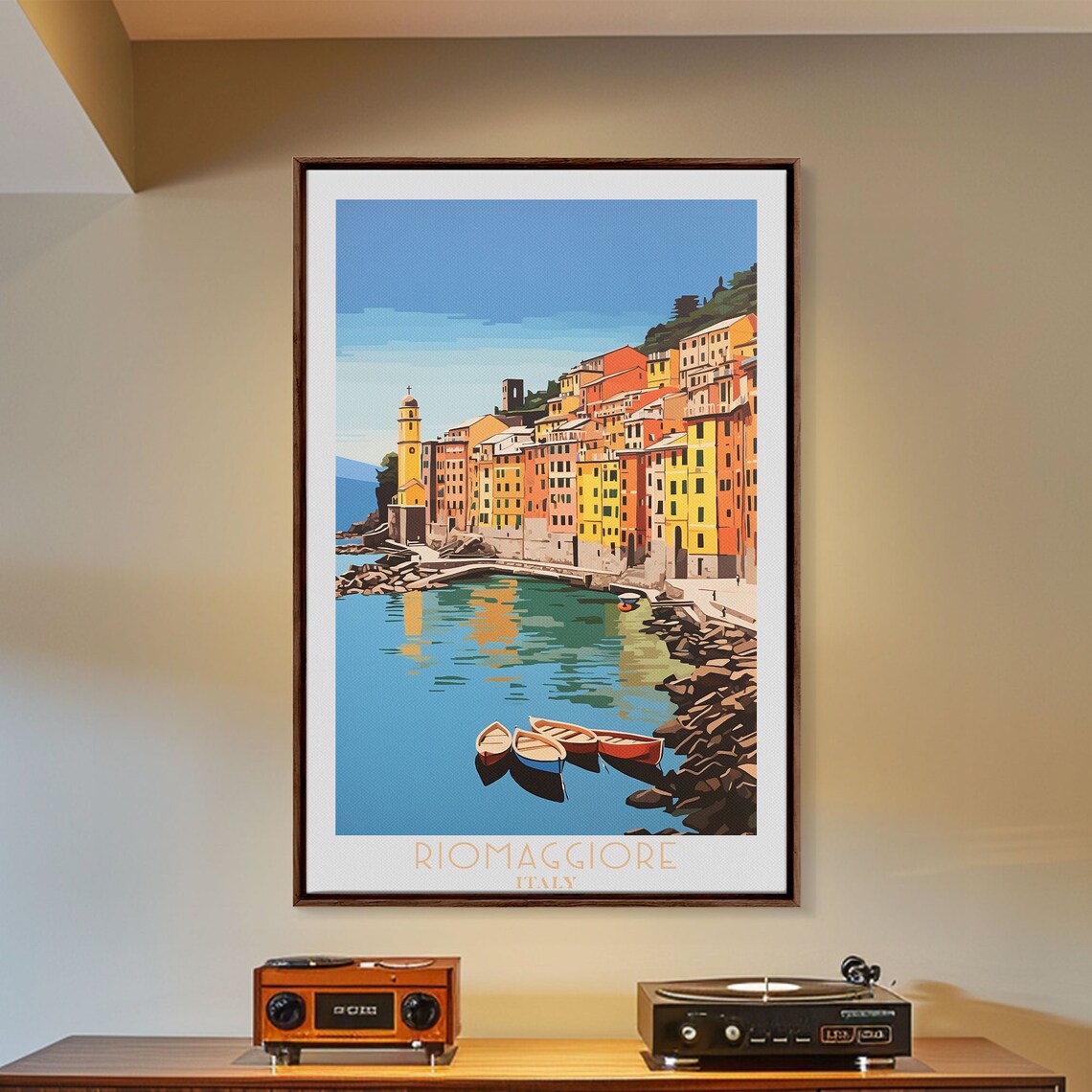 Riomaggiore Italy Colorful Harbor Houses Boats Sea View Travel Poster - Image 2