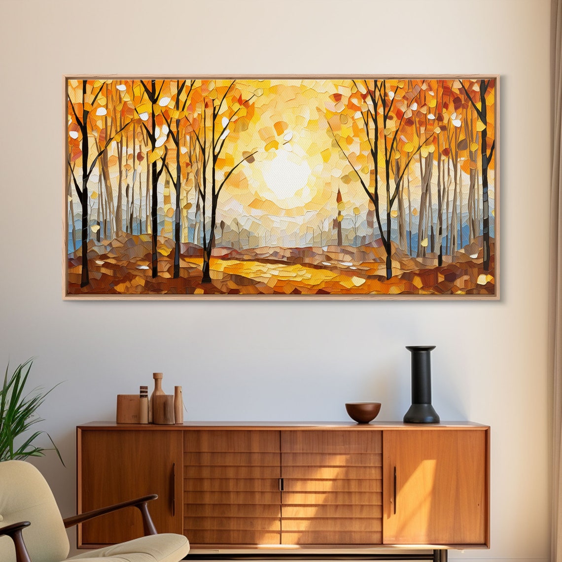 Golden Autumn Forest Sun Glow Mosaic Painting Panoramic Poster - Image 6