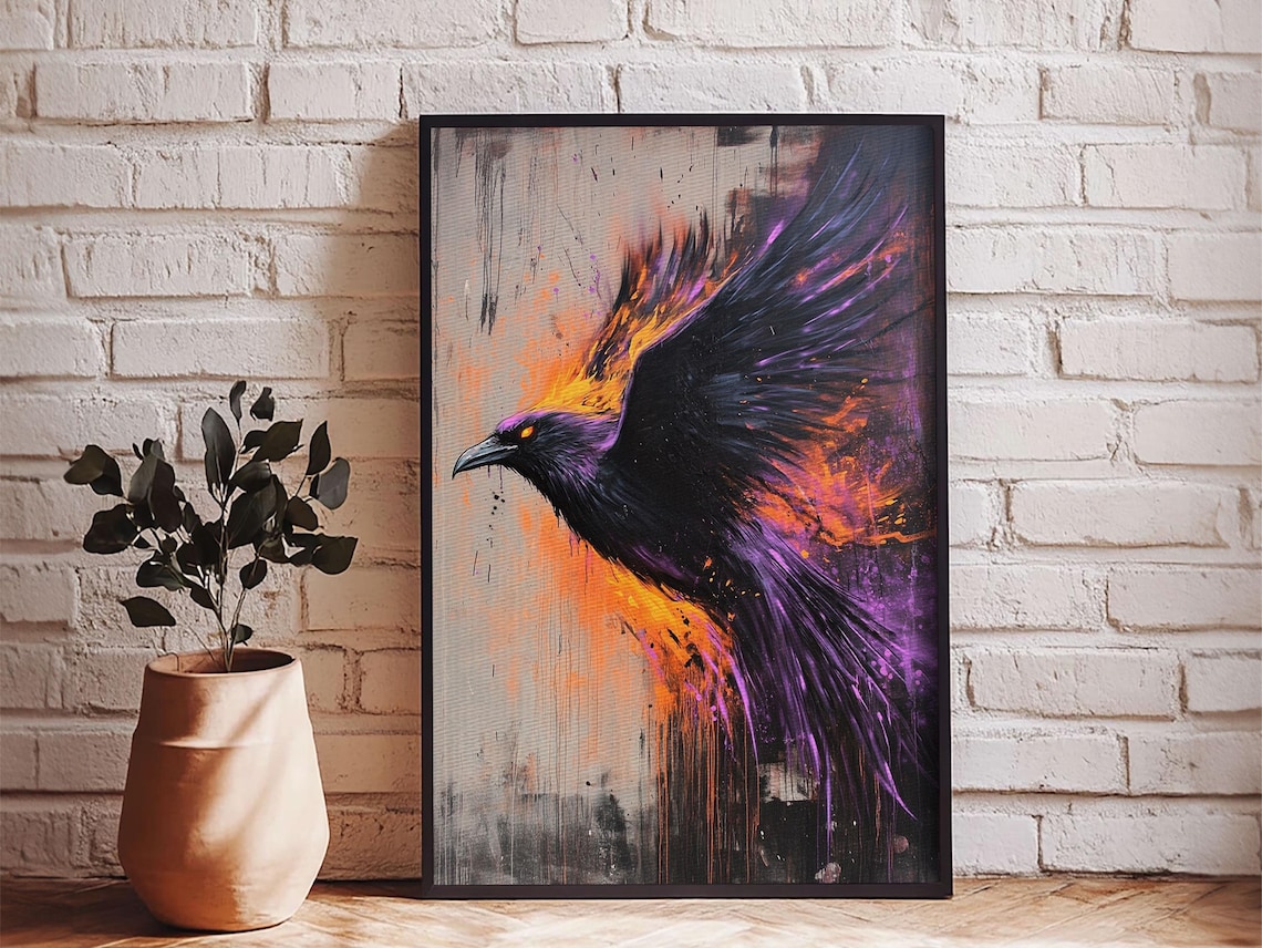 Purple Phoenix Grunge Art Print, Punk Wall Decor - Image 2