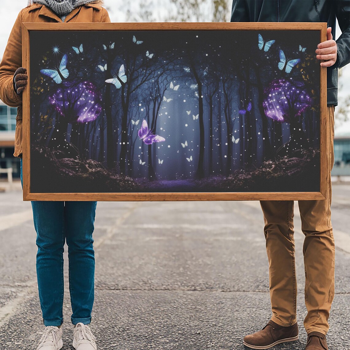 Glowing Butterflies Night Forest Purple Blue Magic Sparkle Fairy Poster - Image 3