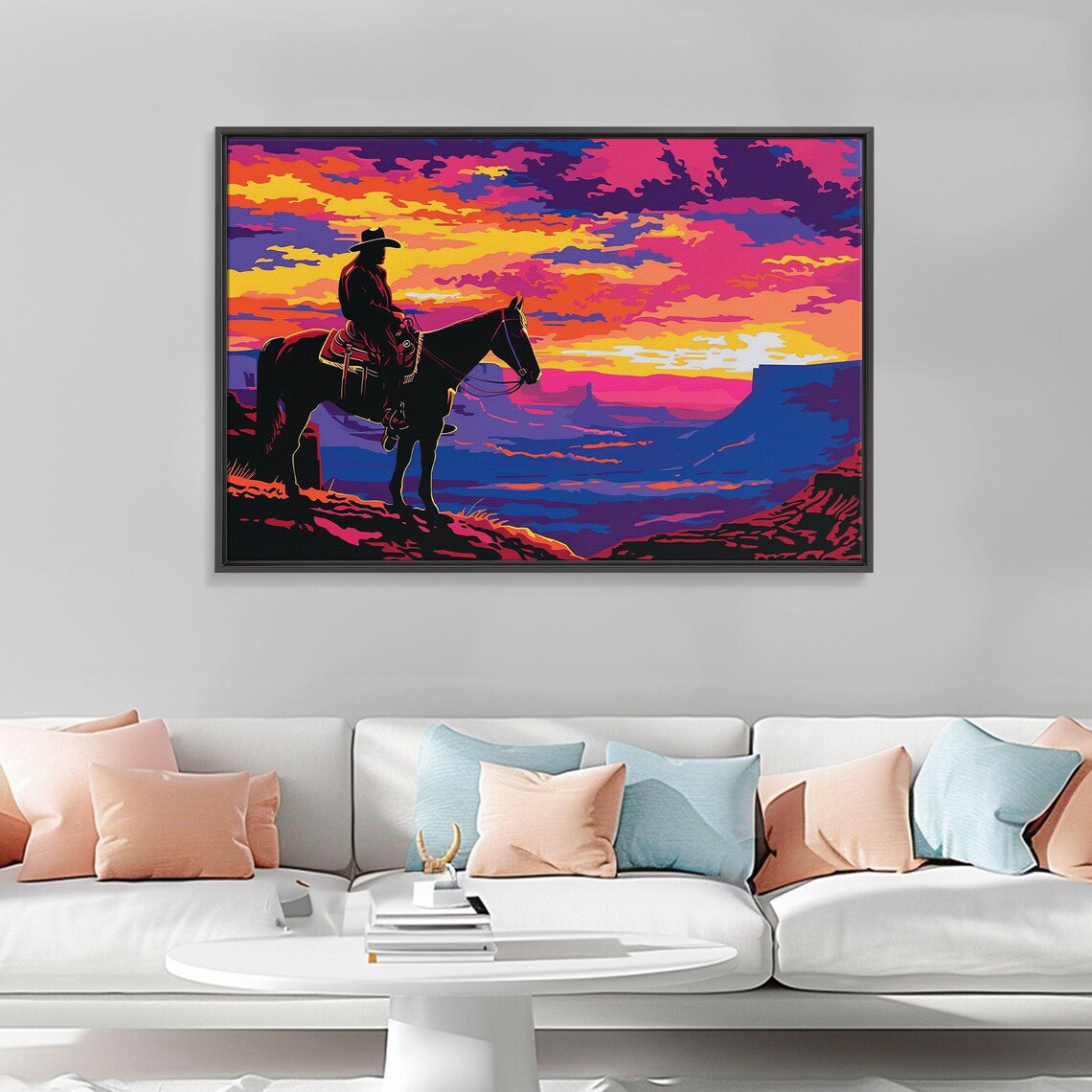 Wild West Cowboy Sunset Pop Art Silhouette Horse Canyon Vista Poster - Image 3