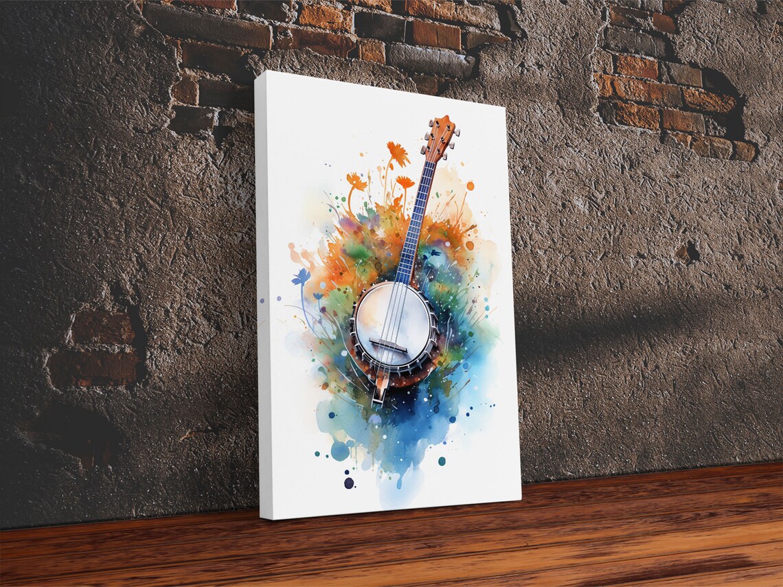 Banjo Watercolor With Wildflowers Country Music Instrument Art Poster - Image 5