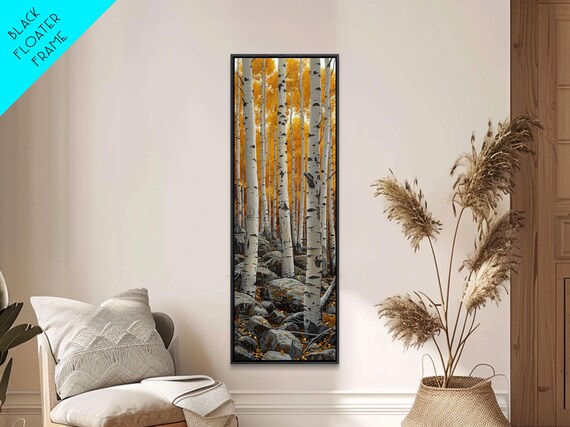 Birch Tree Forest Framed Print Skinny Tall Wall Art Living Room Decor Landscape Painting Nature Decor