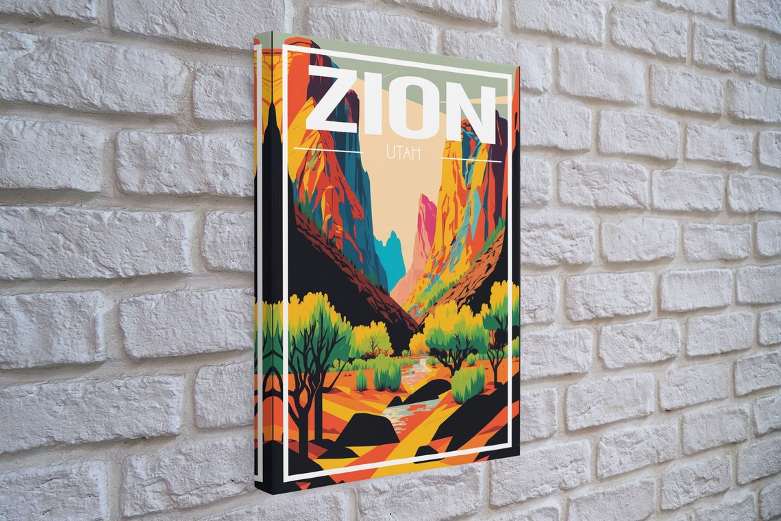 Zion National Park Utah Red Rock Canyon River Retro Travel Poster - Image 4