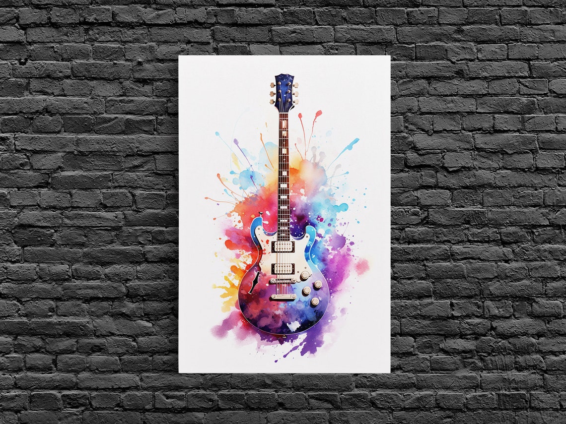 Electric Guitar Watercolor Paint Splash Rock Music Studio Art Poster - Image 4