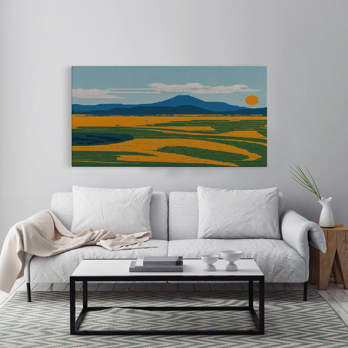 Pixel Art Mountain Landscape With Orange Sun Retro Gaming Style Print - Image 3