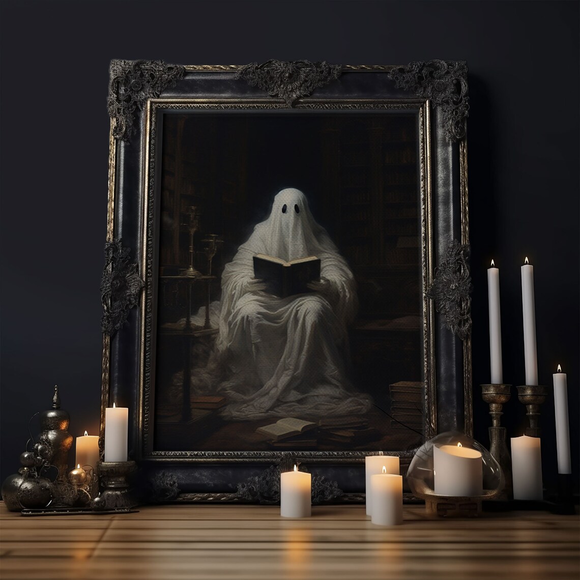 The Reading Ghost Victorian Halloween Poster Print
