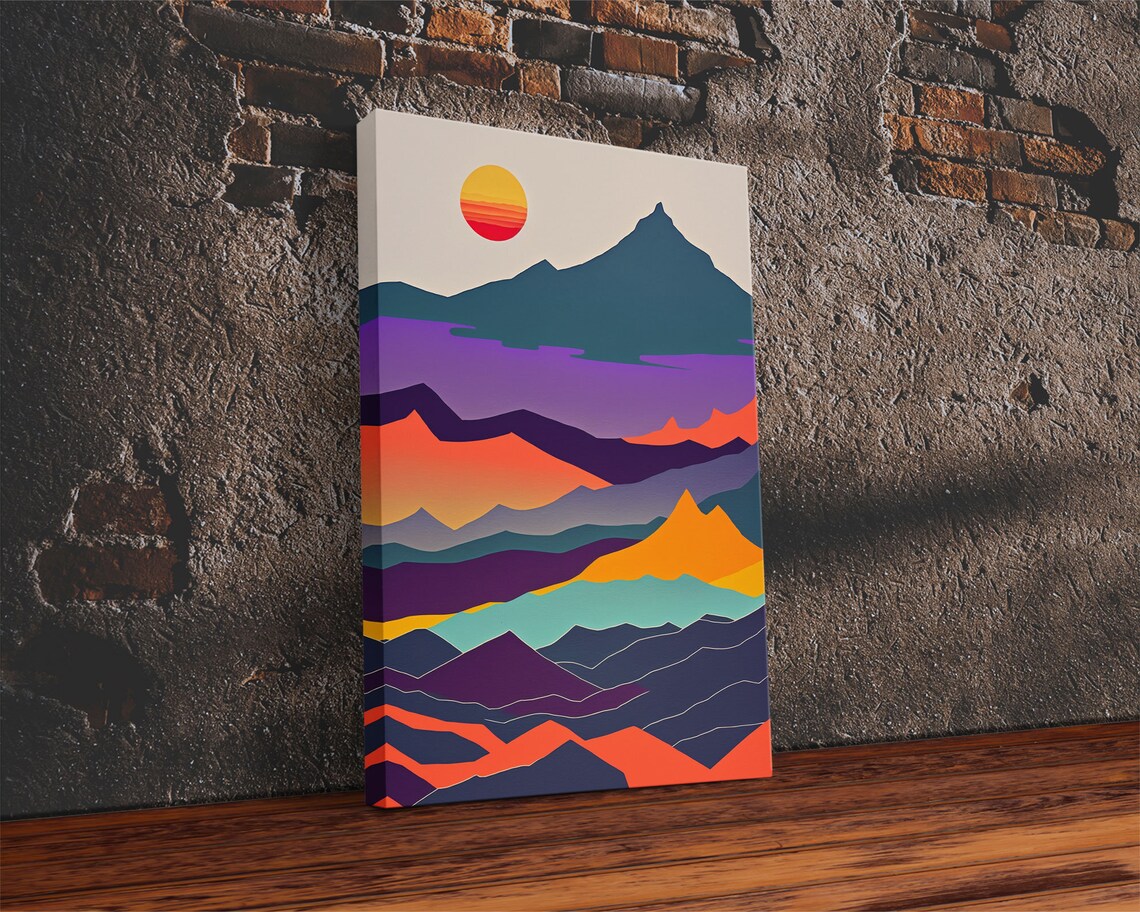 Scandinavian Inspired Pacific Northwest Art Minimalist Boho Style Forest Landscape Framed Art Abstract Art Purple Mountains - Image 2
