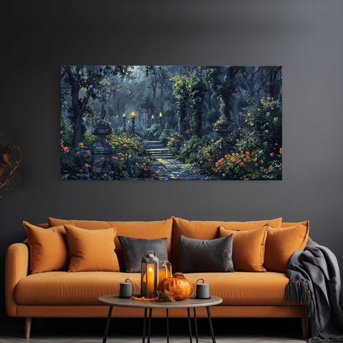 Creepy Victorian Hedge Maze Statues Lantern Path Dark Academia Print - Image 3