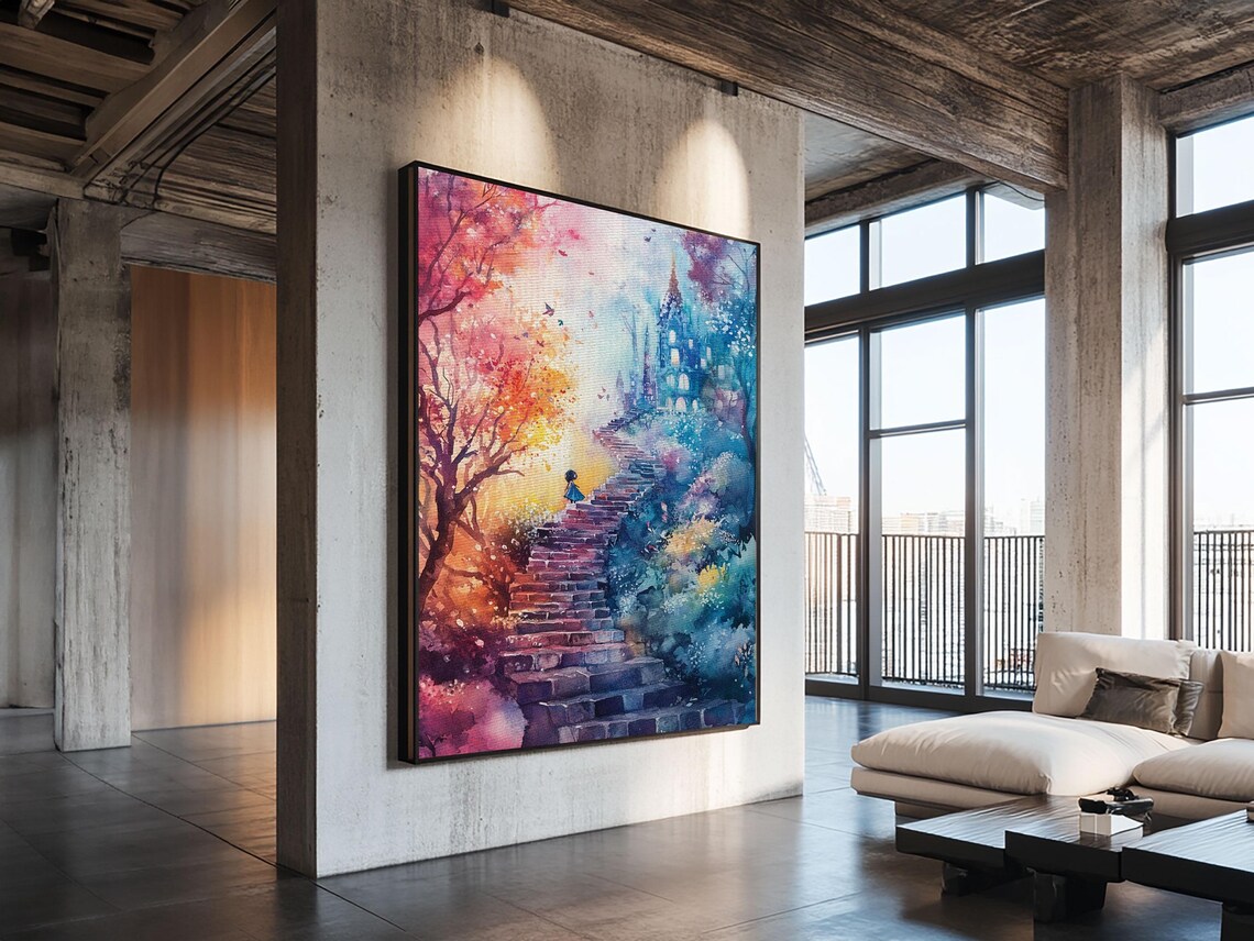 Whimsical Autumn Pathway Framed Print Cherry Blossom Painting Moody Art Cottagecore Living Room Rustic Wall Art - Image 5