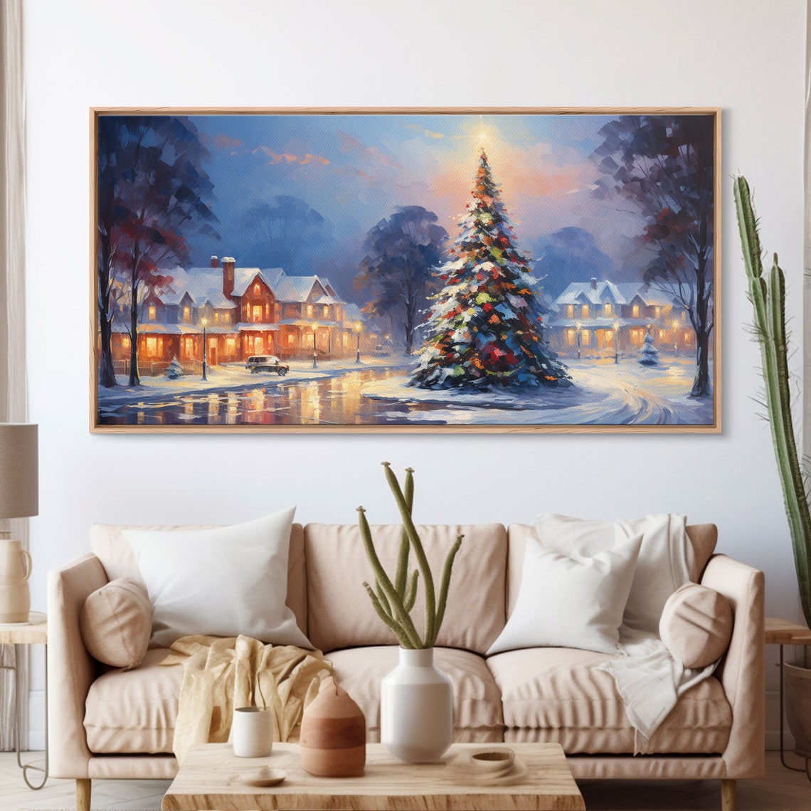 Snowy Village Christmas Tree Dusk Impressionist Holiday Poster - Image 3