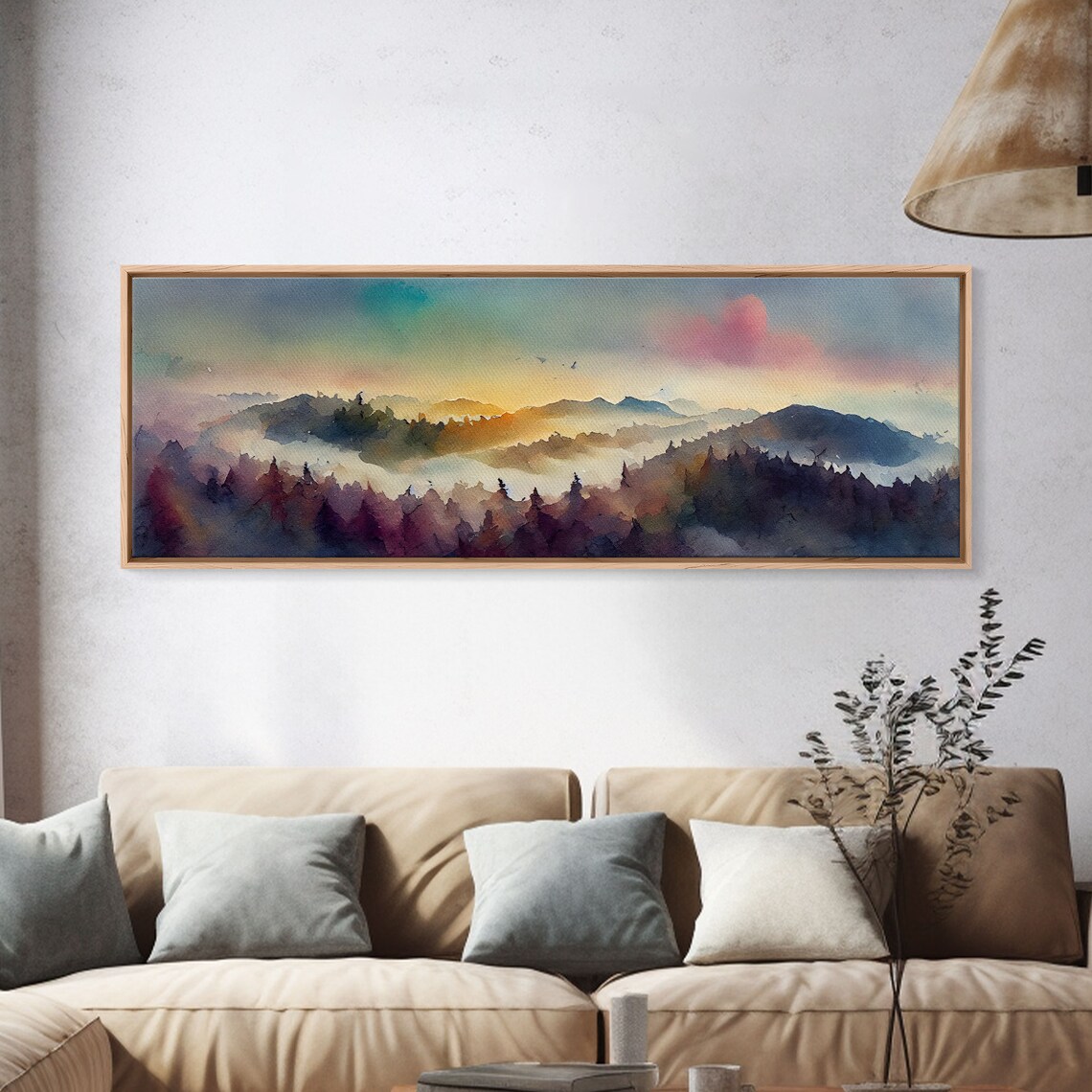 Watercolor Sunset Landscape Art Print, Emerald Green - Image 4
