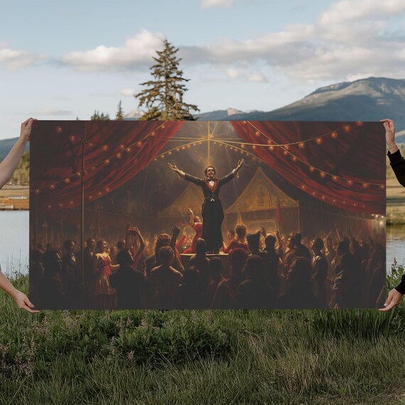 Ringmaster Triumph On Circus Stage Before Cheering Crowd Night Poster