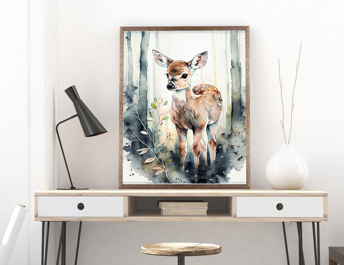 Watercolor Baby Deer Fawn Forest Cute Woodland Animal Nursery Poster - Image 4