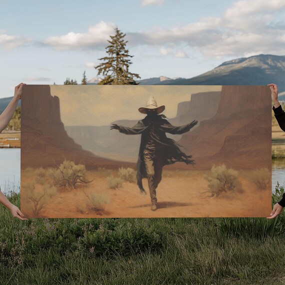 Ghost Cowboy With Arms Outstretched In Red Rock Desert Canyon Poster