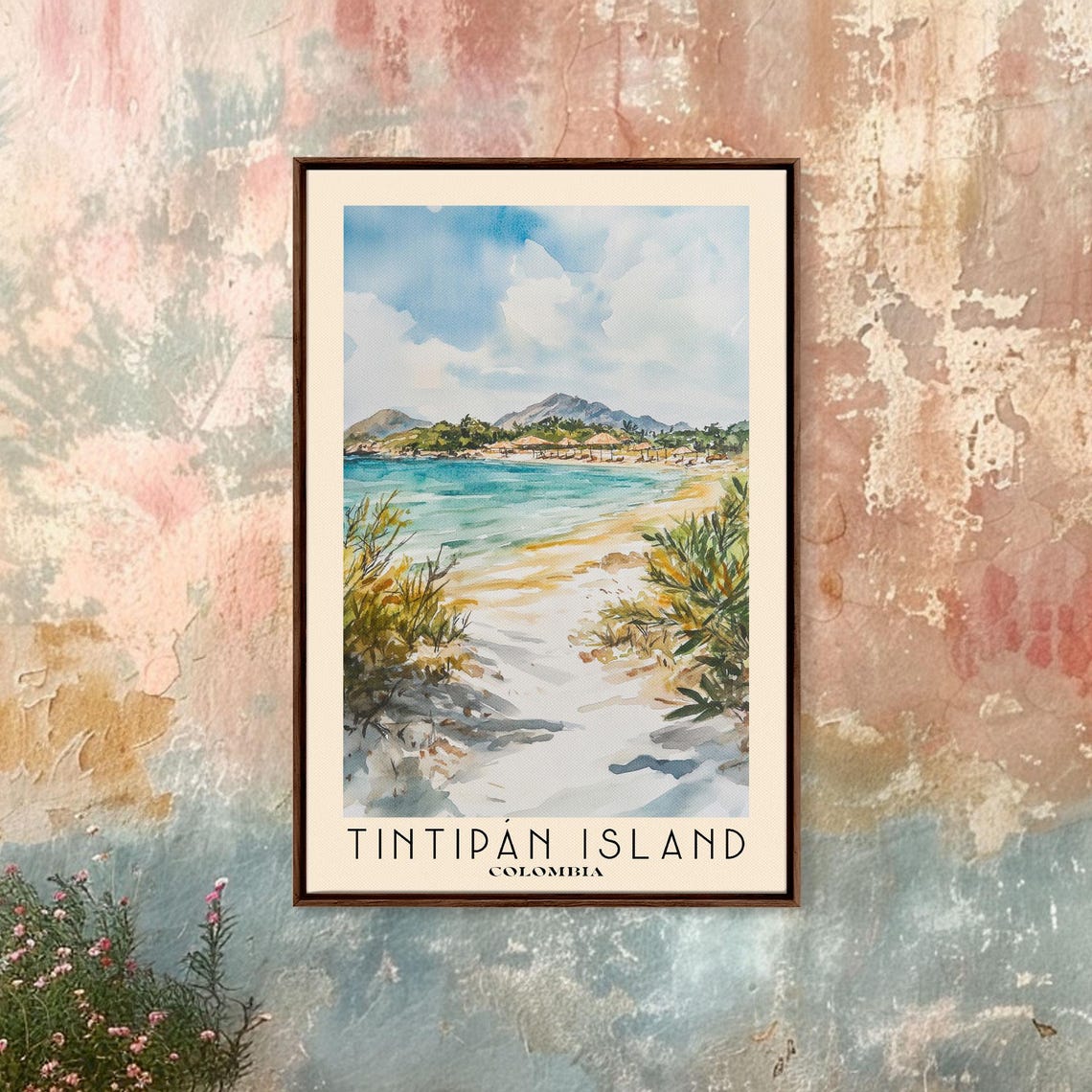 Tintipan Island Colombia Sandy Beach Turquoise Bay Watercolor Poster - Image 4