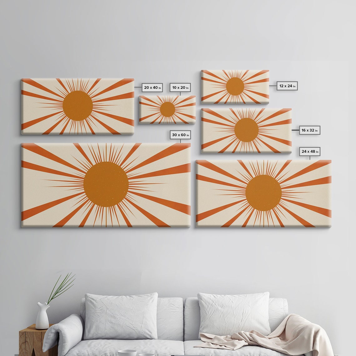 Retro Sunburst Orange Sun Rays Mid Century Modern Abstract Wall Print - Image 2