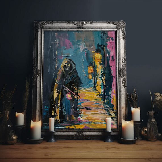Grim Reaper Lantern Alley Abstract Colorful Painterly Horror Poster
