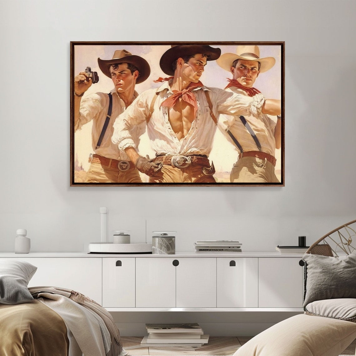 Three Young Cowboys Western Pulp Art Style Vintage Wild West Poster - Image 5