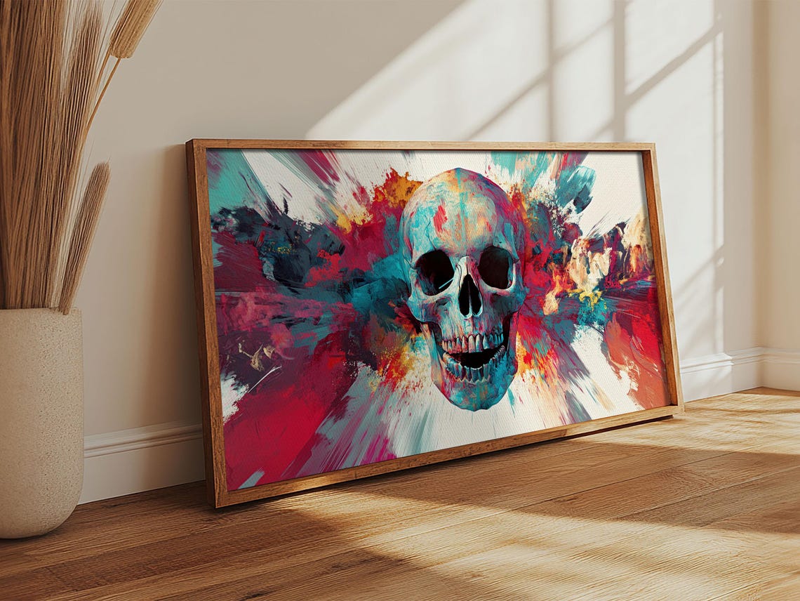 Colorful Abstract Skull Paint Splash Pop Art Vibrant Halloween Poster - Image 6