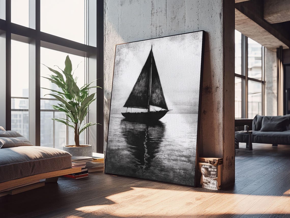 Black And White Sailboat Silhouette Minimalist Nautical Art Print - Image 4