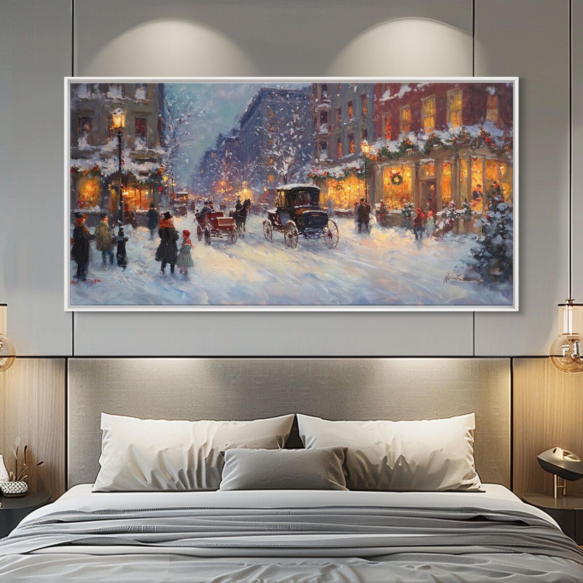 Victorian Christmas Market Winter Street Scene Art Print