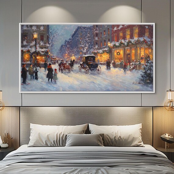 Victorian Christmas Market Winter Street Scene Art Print