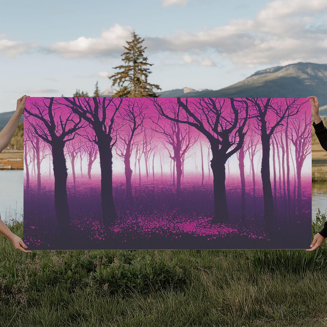 Purple Haunted Forest Magenta Fog Bare Trees Surreal Dark Spooky Poster - Image 6