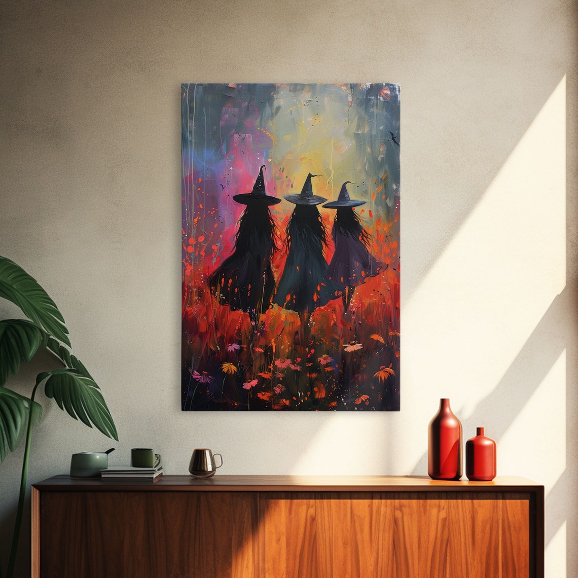 Witch Sisters Red Wildflowers Sunset Painterly Enchanting Art Poster - Image 4