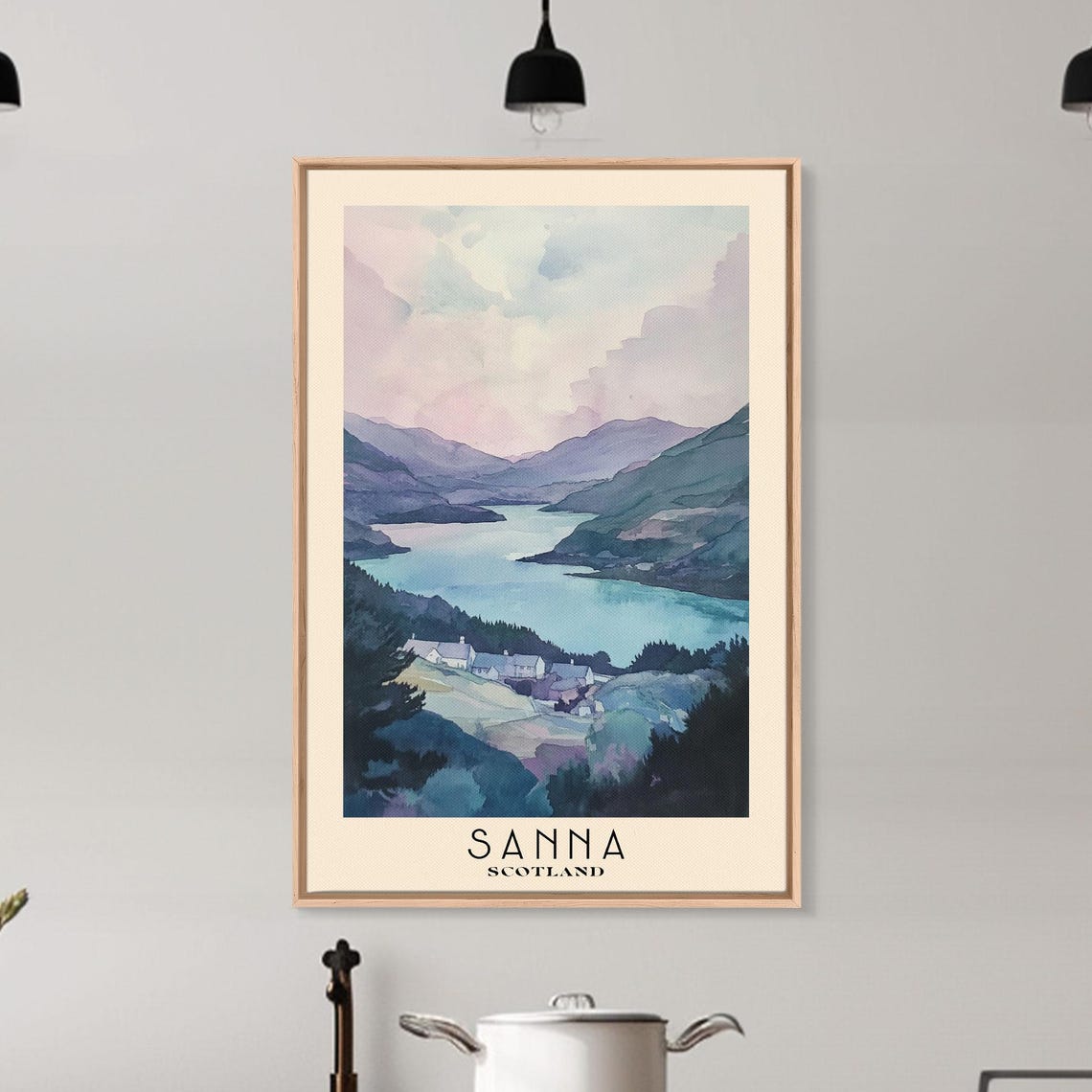 Sanna Scotland Misty Highland Loch White Cottages Purple Peaks Poster - Image 5