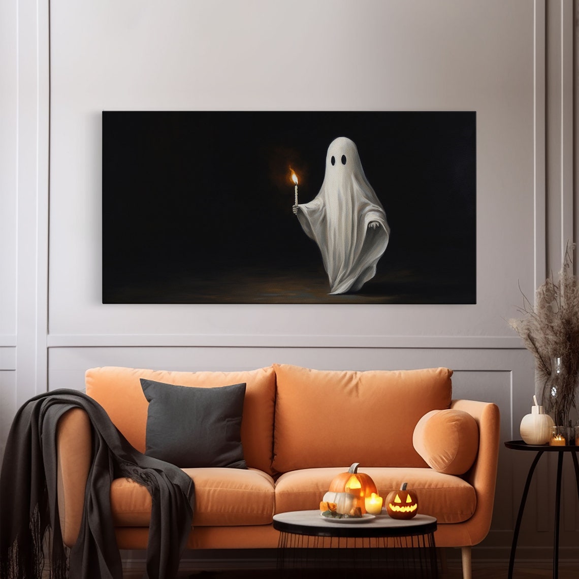 Ghost Holding Burning Candle In The Dark Panoramic Halloween Print - Image 6