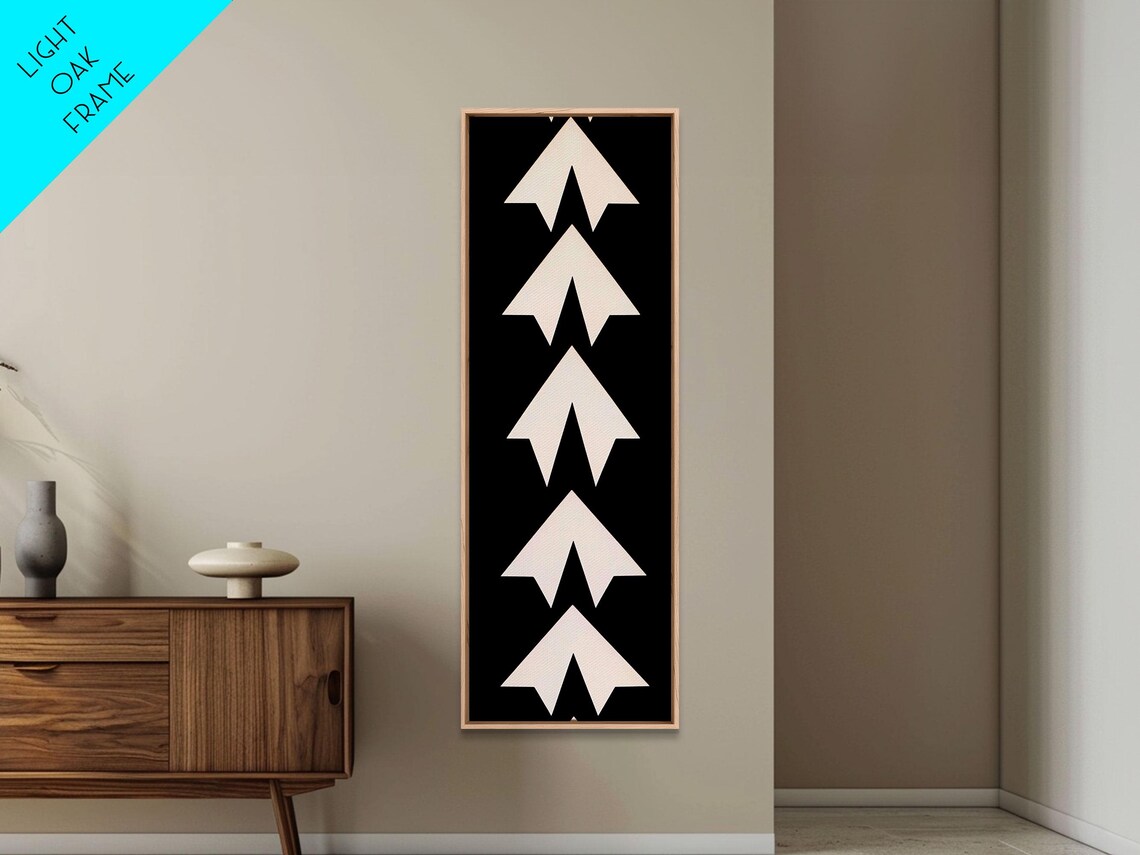 Five White Arrows Black Background Monochrome Geometric Wall Art - Image 2