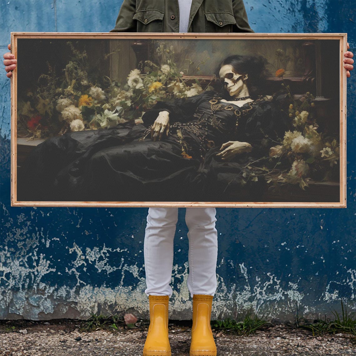 Sleeping Skeleton Lady In Black Dress Among Flowers Gothic Poster - Image 6