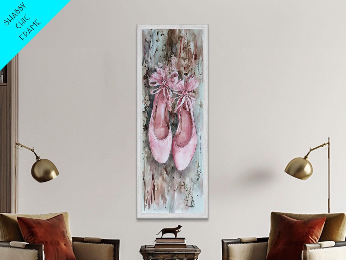 Pink Ballet Shoes Ribbons Watercolor Dancer Gift Wall Art Poster - Image 2