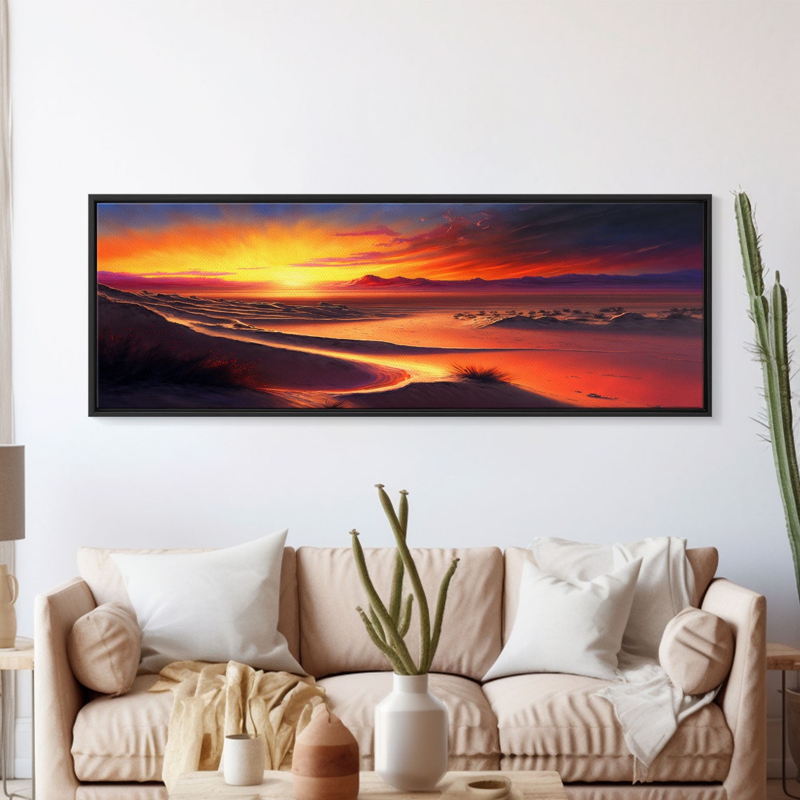 Panoramic Desert Sunset Glowing Dunes Fiery Sky Landscape Wall Poster