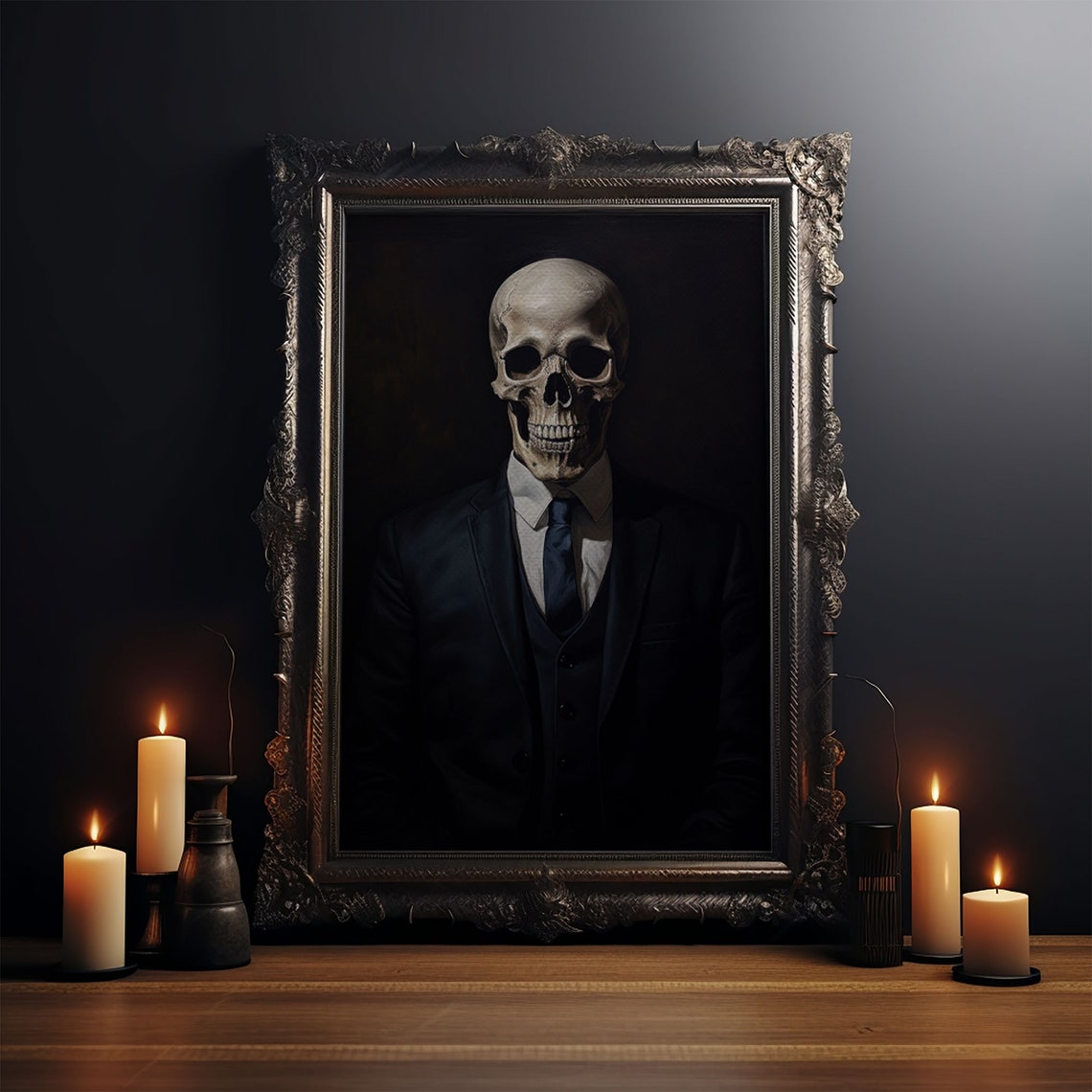 Gothic Skeleton Portrait Business Suit Tie Dark Victorian Art Print - Image 3