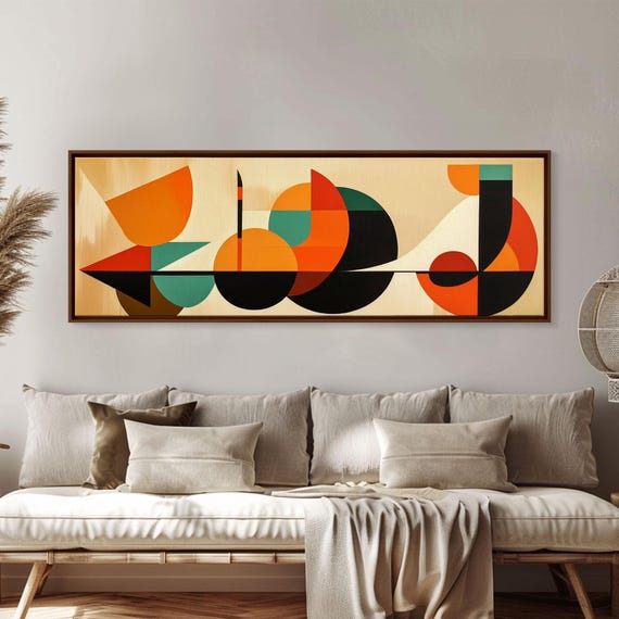Retro Style Mcm Abstract Art Geometric Patterns Above Sofa Modern Art Modern Home Decor Boho Style Minimalist Wall Art