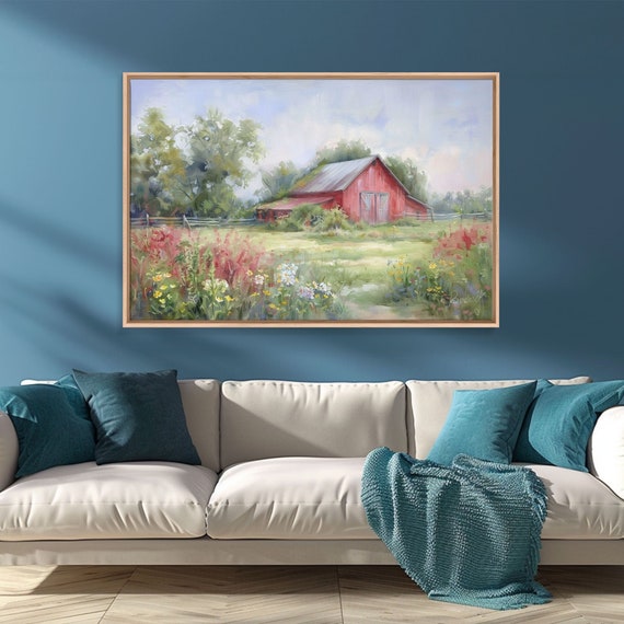 Old Red Barn Rustic Art Framed Print Of An Original Art Watercolor Painting Cottage Core Decor Whimsical Kitsch Living Room Art