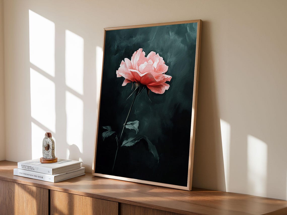 Oil Painting Print Of A Pink Rose Framed Print French Country Decor Modern Farmhouse Rustic Farmhouse Rose Painting Rose Art - Image 3